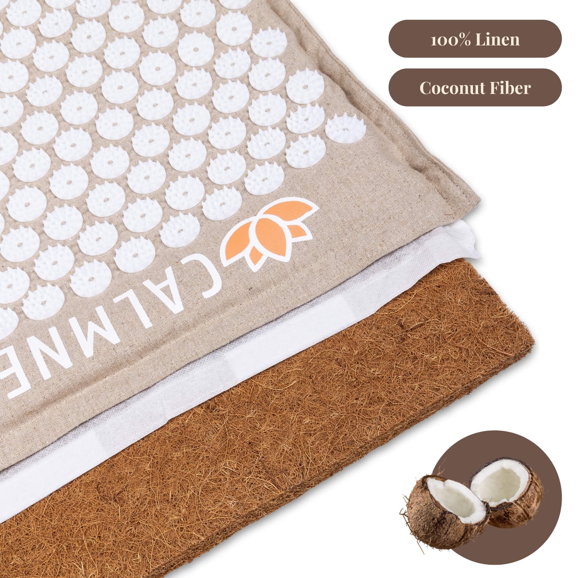 Beige linen Calmness Eco Acupressure Mat with natural coconut fiber filling - Calmness for pain relief