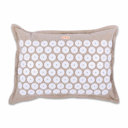 Beige linen Calmness Eco Acupressure Pillow, front view - Calmness for comfort and pain relief