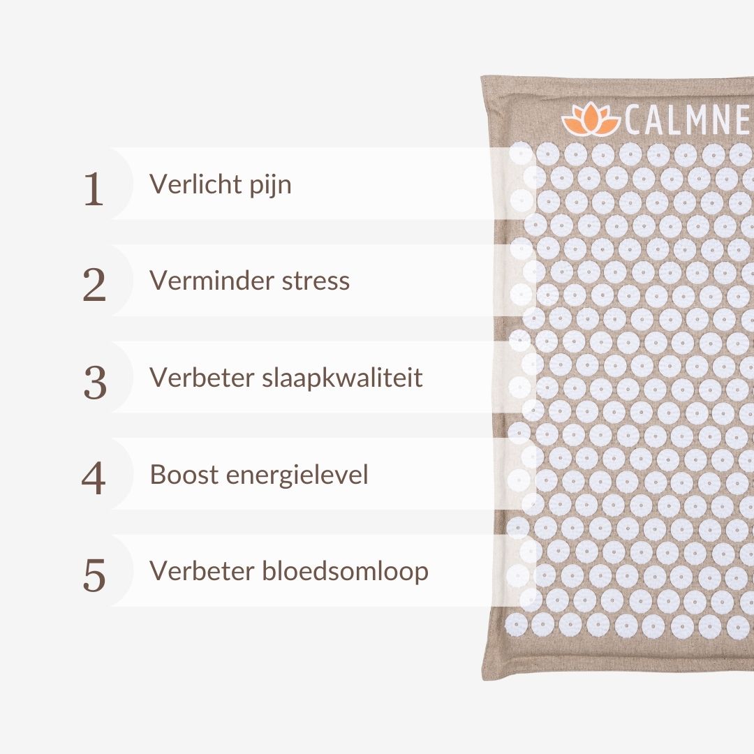 Calmness Eco Spijkermat met 5 voordelen: verlicht pijn, verminder stress, verbeter slaapkwaliteit, boost energielevel, verbeter bloedsomloop