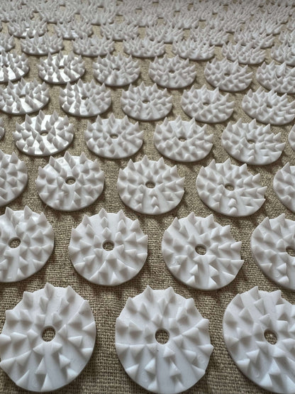 Close-up of beige linen Calmness Eco Acupressure Mat showing detailed texture and spikes - Calmness for deep tissue massage and relaxation